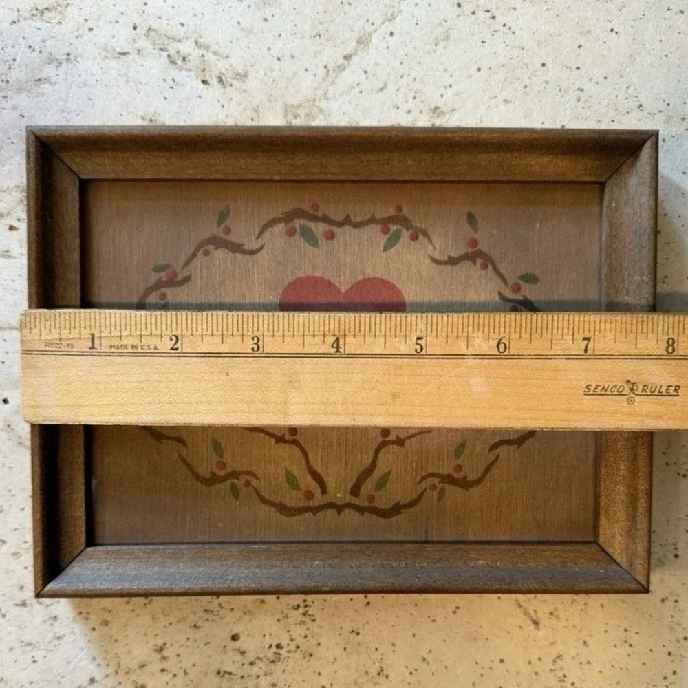 VTG 80s Wood Hand Painted Framed Art Cottage Core Granny Country Birds Heart 8x6